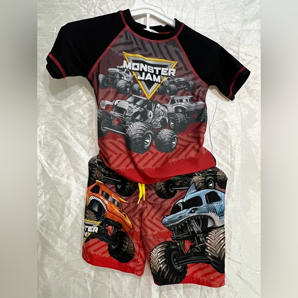 Monster Jam Boys 2 Piece Swimsuit Set Size 5T Top / 6 Shorts